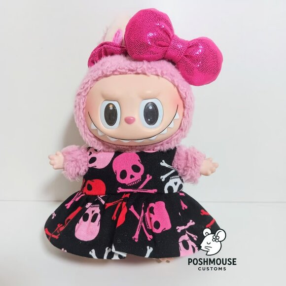 Halloween Skeleton Print Dress with Metallic Bow Labubu Outfit - Picture 4 of 7